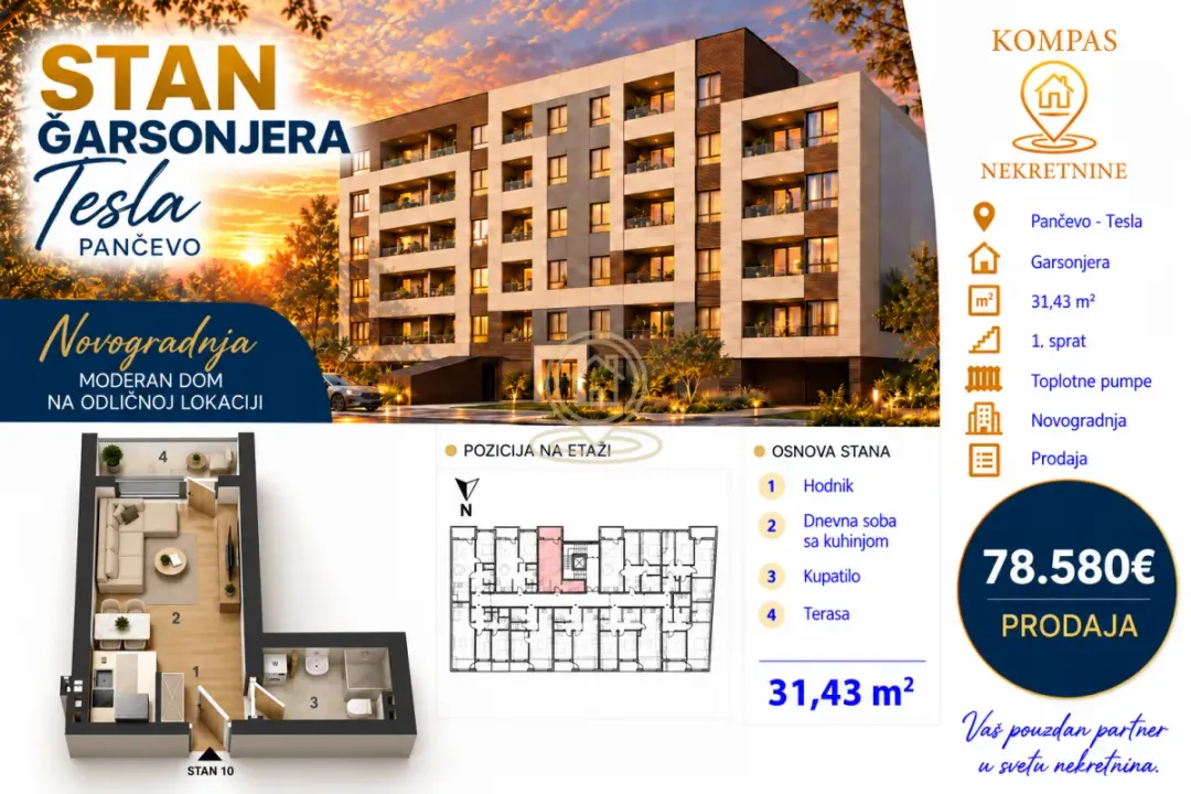 Prodaja, garsonjera, 31m², Tesla, Pančevo