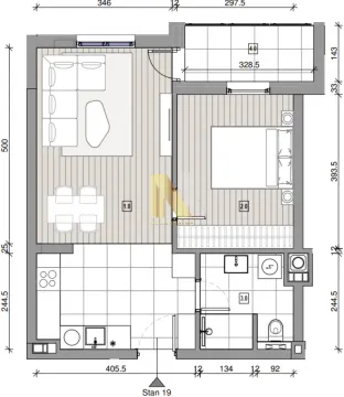 Osnova stana sa rasporedom prostorija i dimenzijama. - image 2