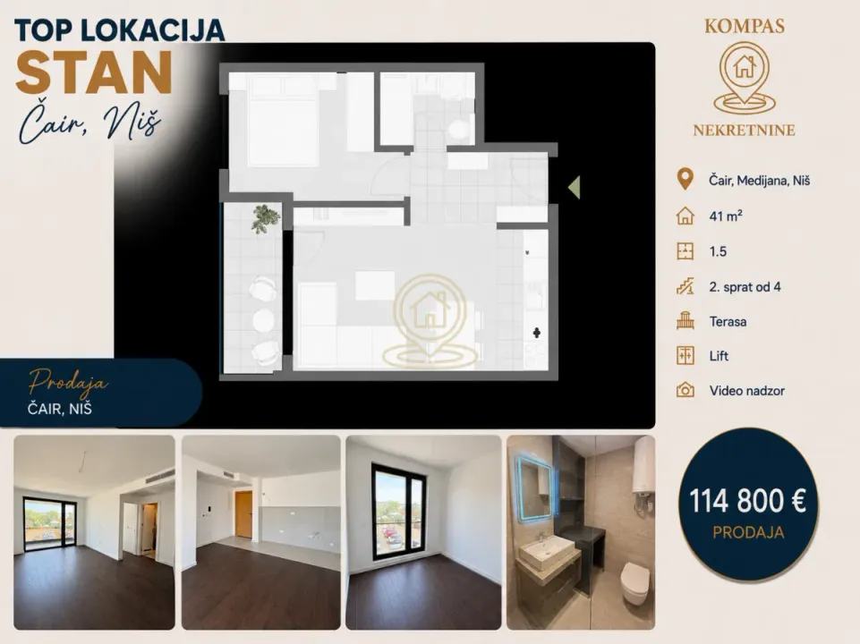 Sale, one bedroom apartment, 41m², Medijana, Niš