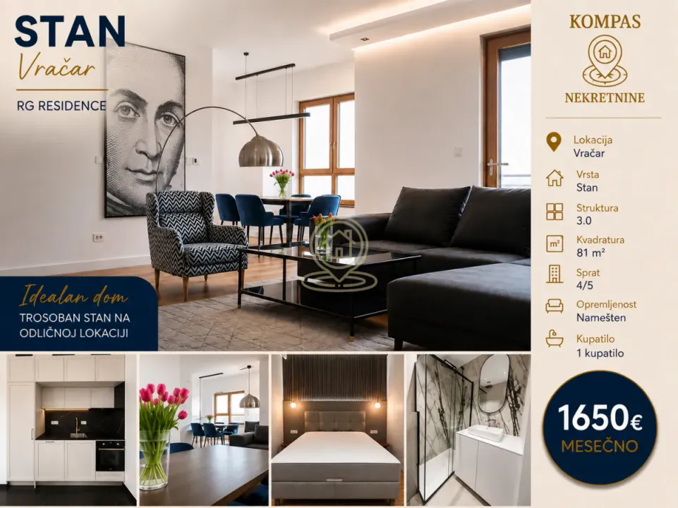 Rent, three bedroom apartment, 81m², Crveni Krst, Beograd