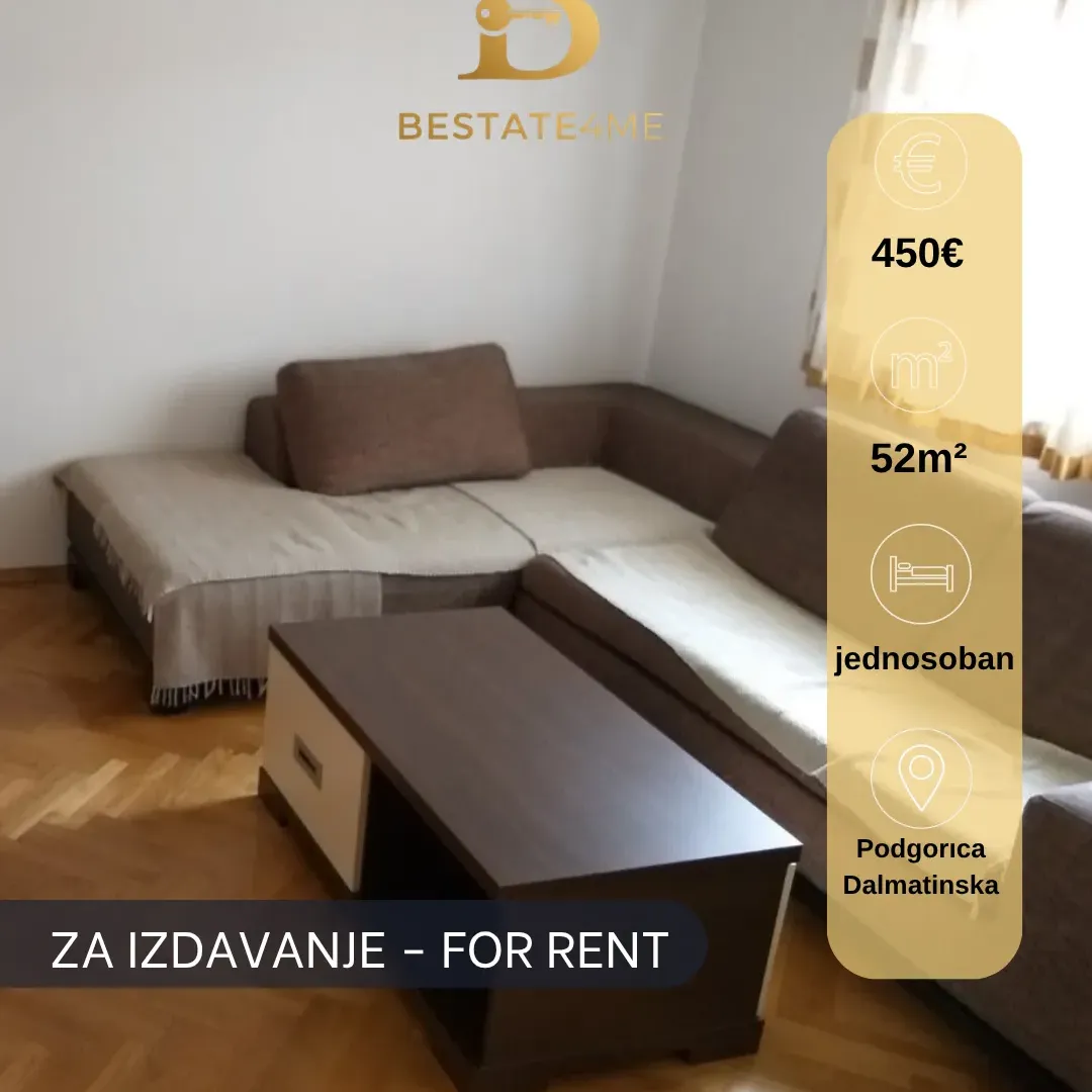 Rent, one bedroom apartment, 52m², Nova Dalmatinska, Podgorica