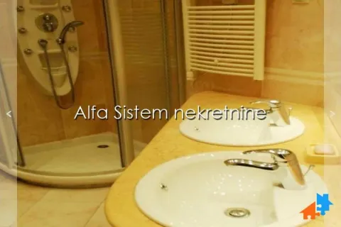 Bathroom with a shower cabin and two washbasins. - image 22