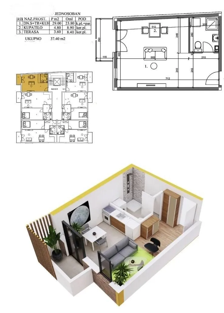 Sale, one bedroom apartment, 37m², Centar, Pančevo