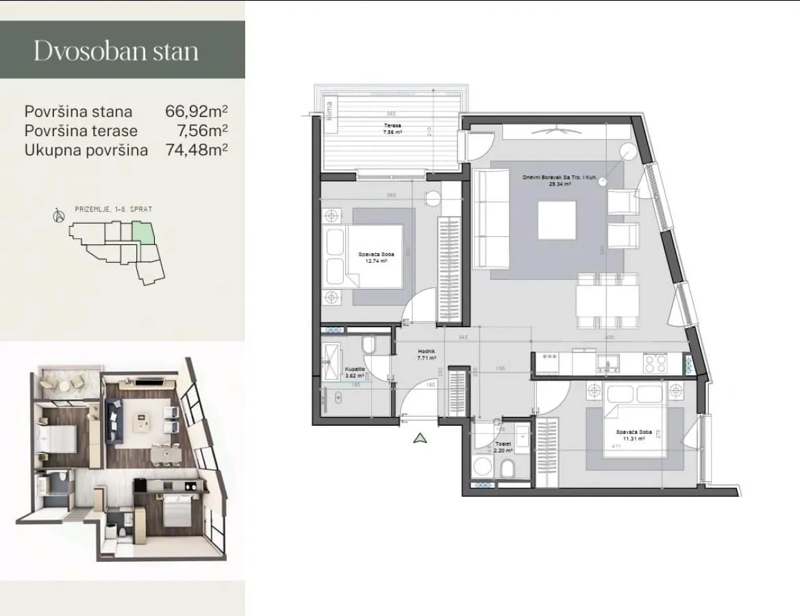 Prodaja, dvosoban stan, 66m², Bar, Crna Gora