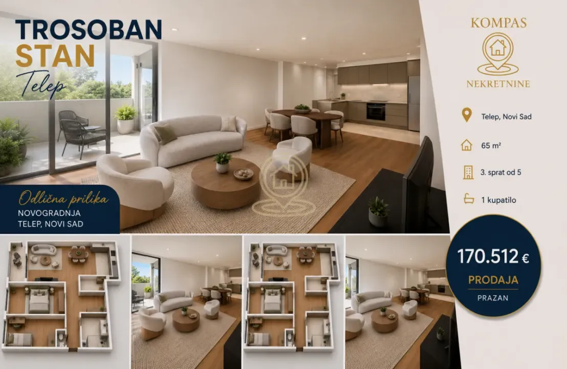 Prodaja, trosoban stan, 65m², Telep, Novi Sad Sve Podlokacije