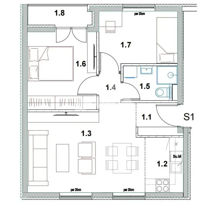 Sale, two bedroom apartment, 48m², Palilula Sve Podlokacije, Beograd