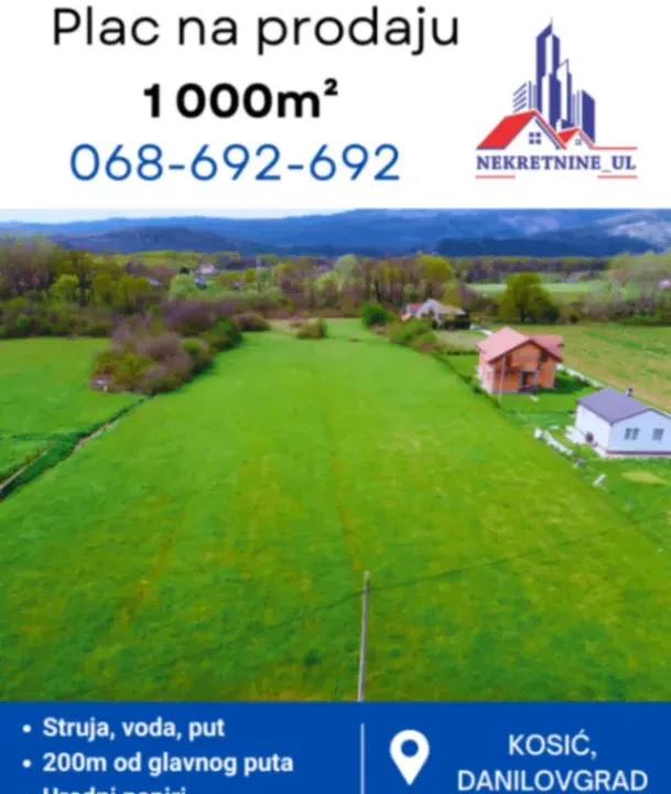 Sale, land lot, 1000m², Kosić, Danilovgrad