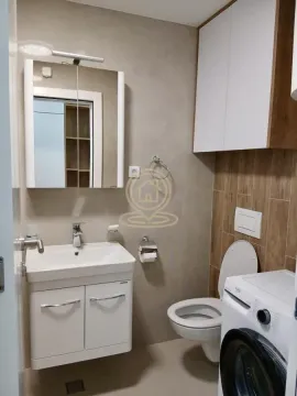 Savremeno opremljeno kupatilo sa umivaonikom, WC šoljom i veš mašinom. - image 7
