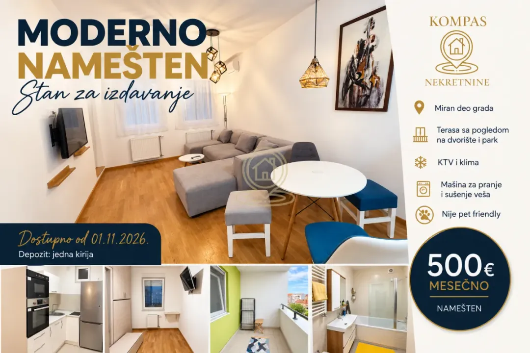 Rent, one bedroom apartment, 41m², Rotkvarija, Novi Sad Sve Podlokacije