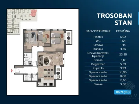 Sale, three bedroom apartment, 87m², Čeluga, Bar - image 3