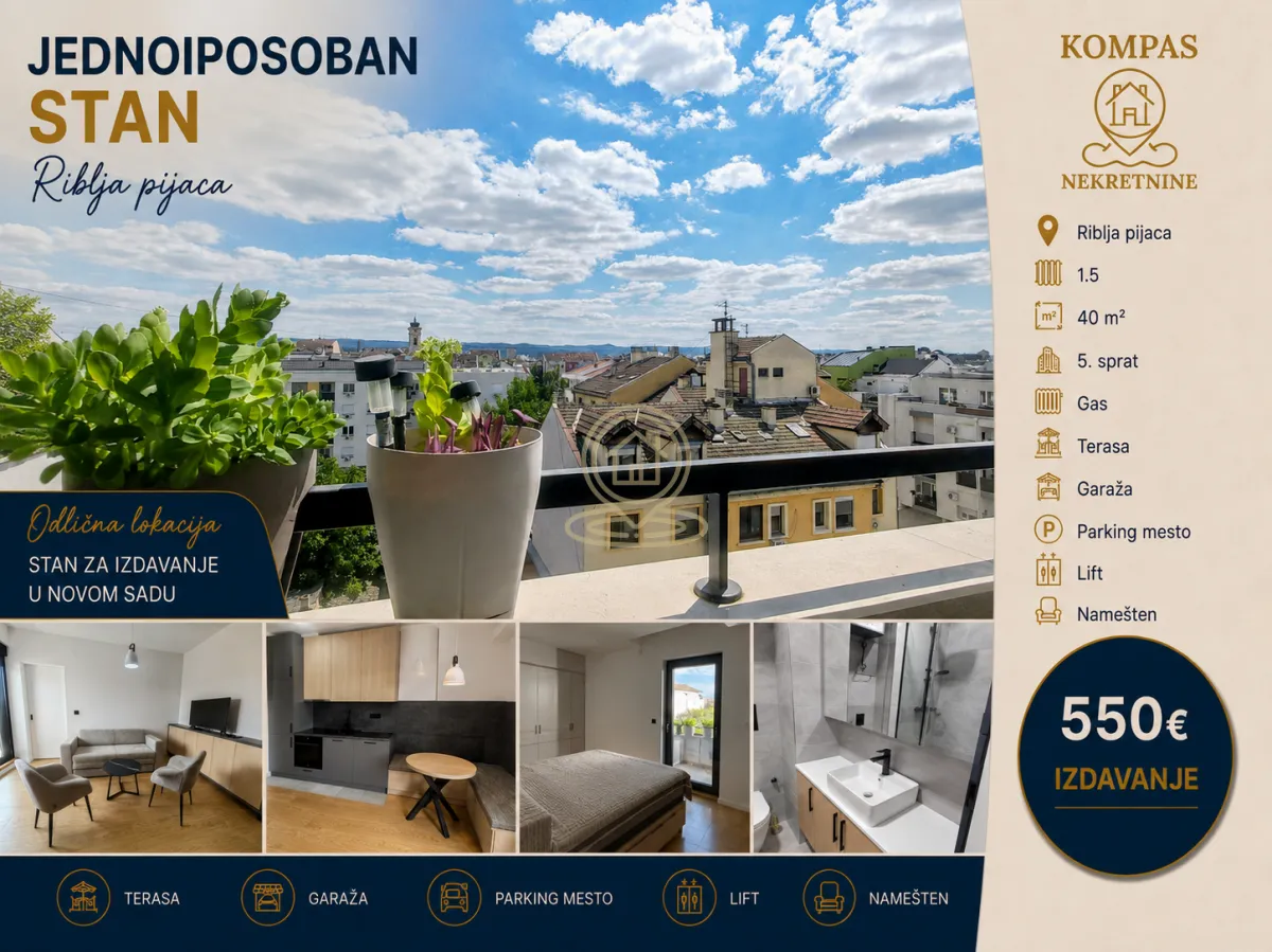 Izdavanje, jednosoban stan, 40m², Podbara, Novi Sad Sve Podlokacije