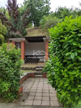 Zeleno dvorište sa popločanom stazom i manjom natkrivenom terasom u prirodi. - image 11