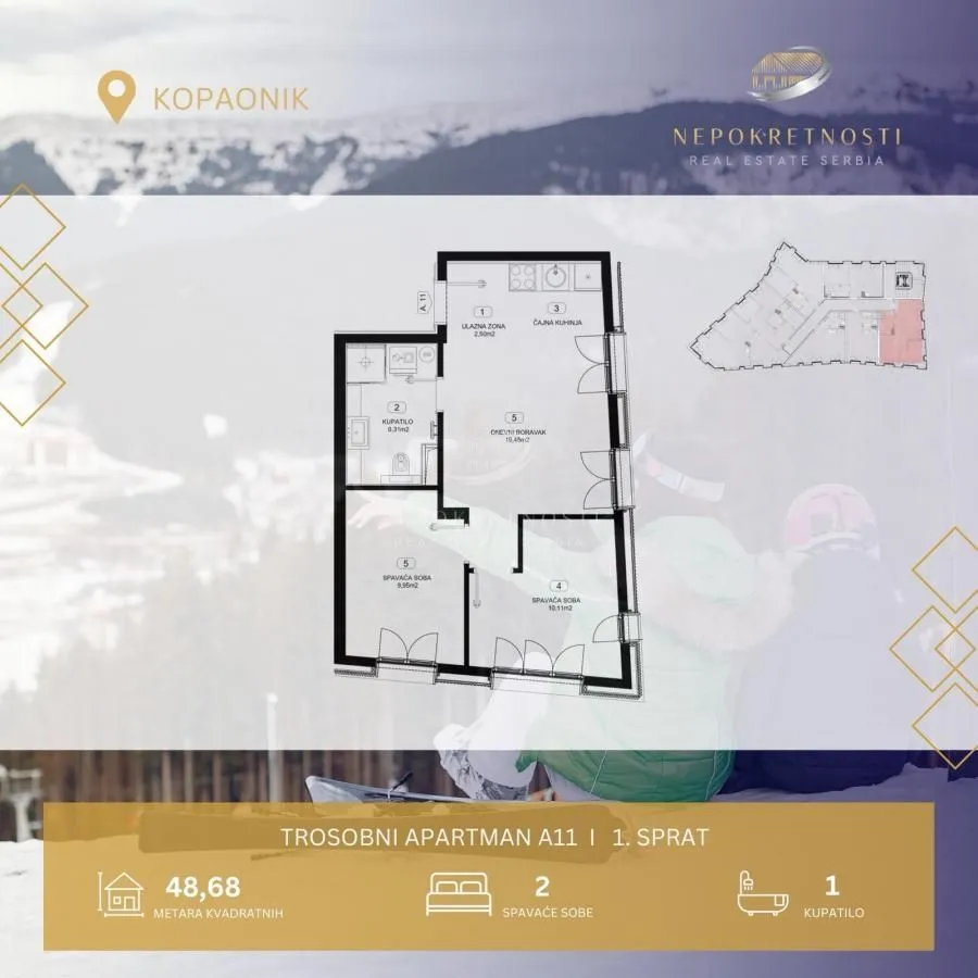 Prodaja, dvosoban stan, 48m², Kopaonik, Srbija