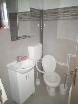 A small functional bathroom with a sink, mirror, and toilet. - image 4