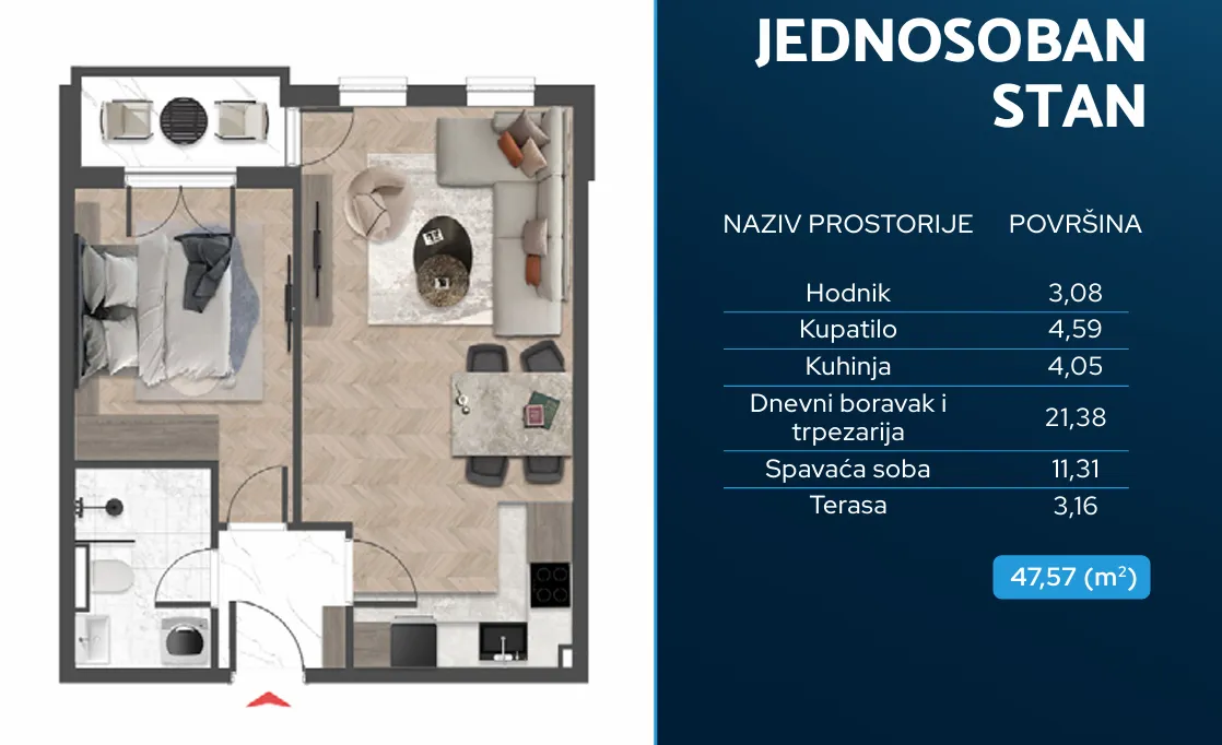Sale, one bedroom apartment, 48m², Čeluga, Bar