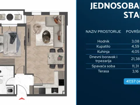 Prodaja, jednosoban stan, 48m², Čeluga, Bar - image 6