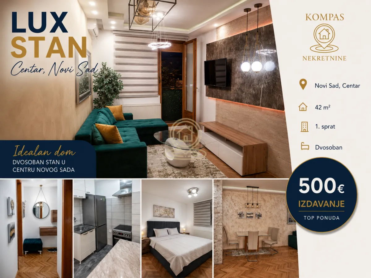 Izdavanje, dvosoban stan, 42m², Centar, Novi Sad