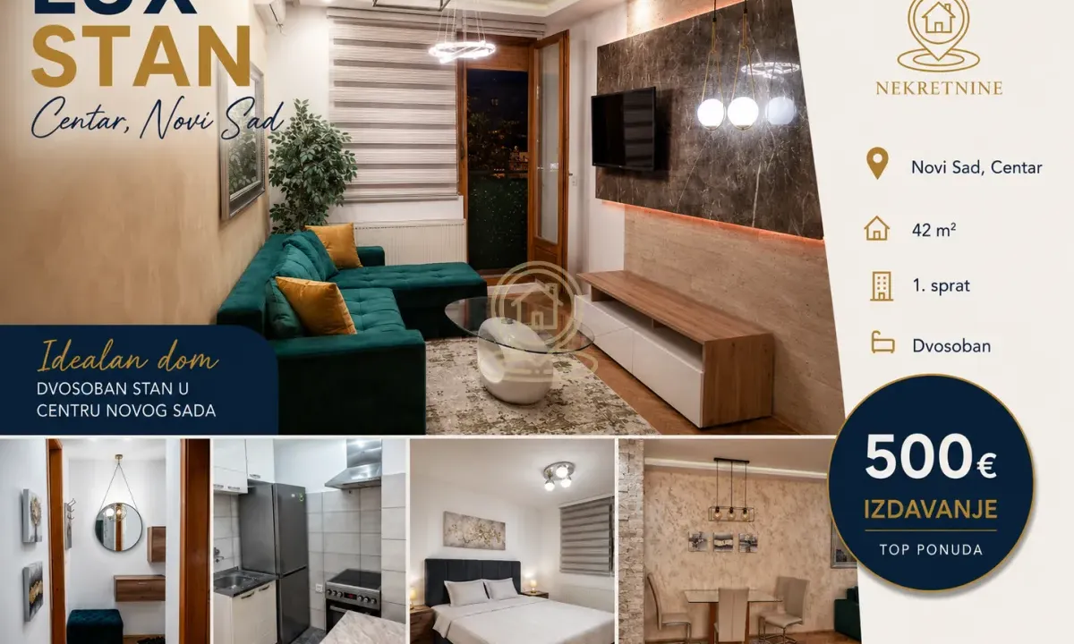 Rent, two bedroom apartment, 42m², Centar, Novi Sad