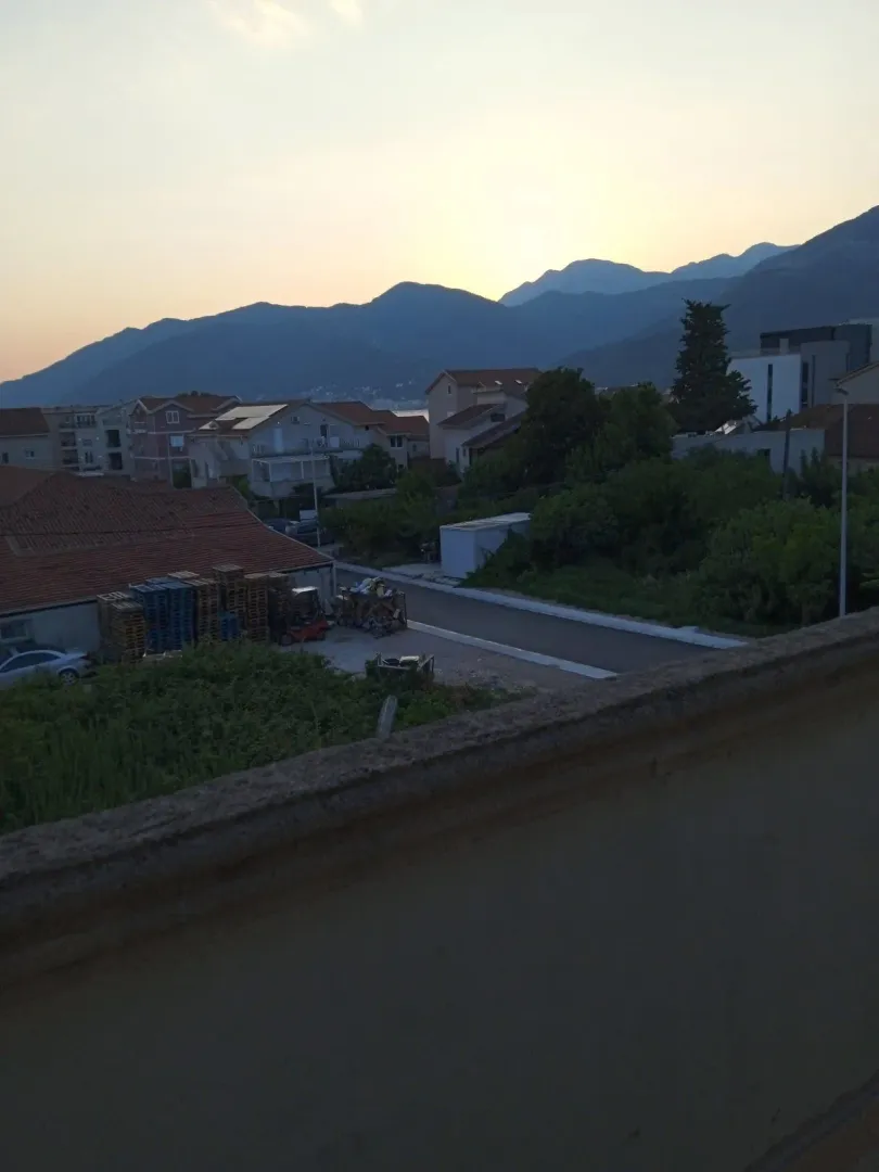 View from the terrace overlooking the neighborhood and mountains in the background.