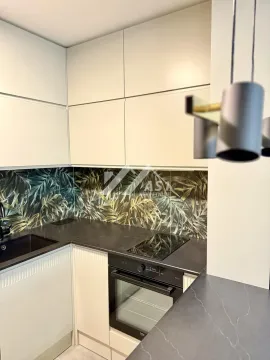 Kuhinja opremljena ugradnim aparatima i radnom pločom od tamnog kamena. - image 4