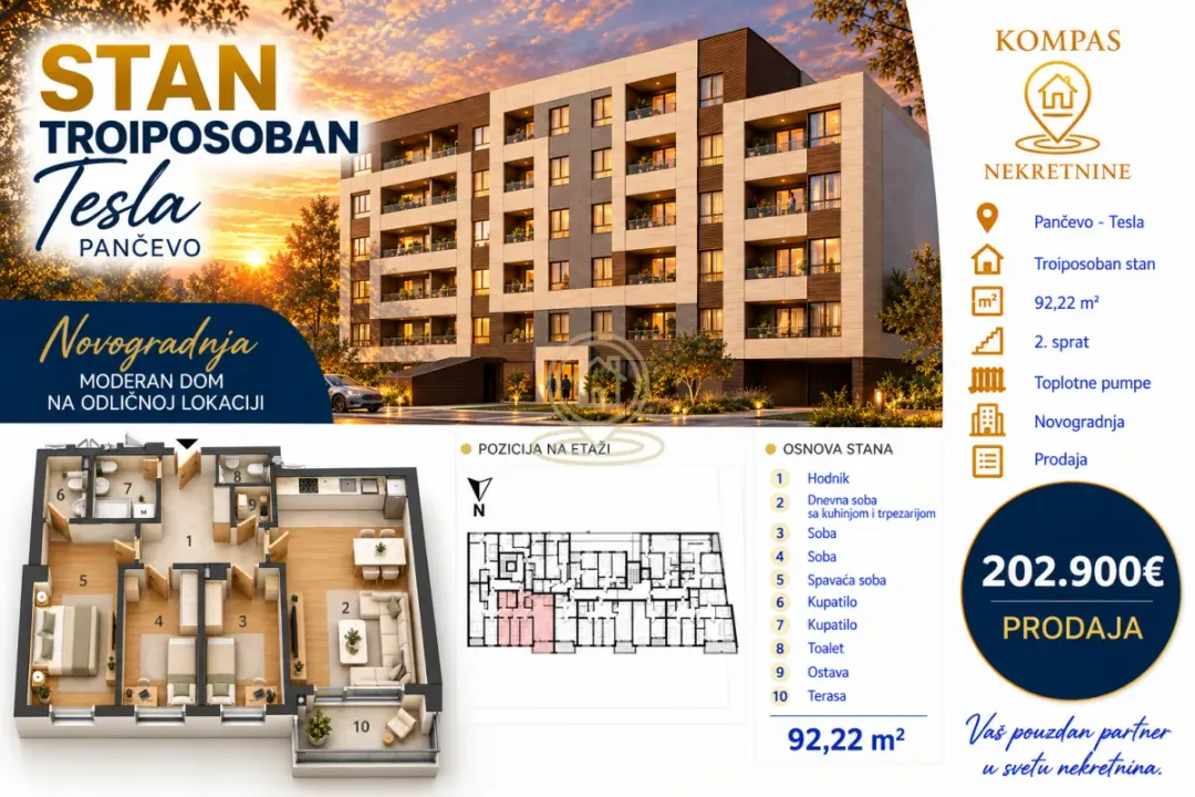 Prodaja, trosoban stan, 92m², Tesla, Pančevo