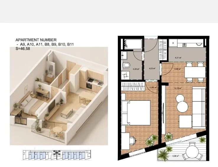 Sale, one bedroom apartment, 47m², Bečići, Budva