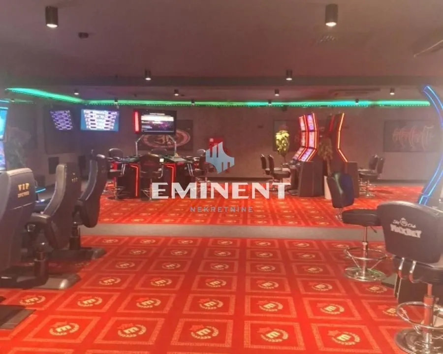 Interior of a commercial space equipped as a casino.