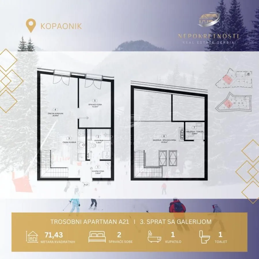 Prodaja, trosoban stan, 71m², Kopaonik, Srbija
