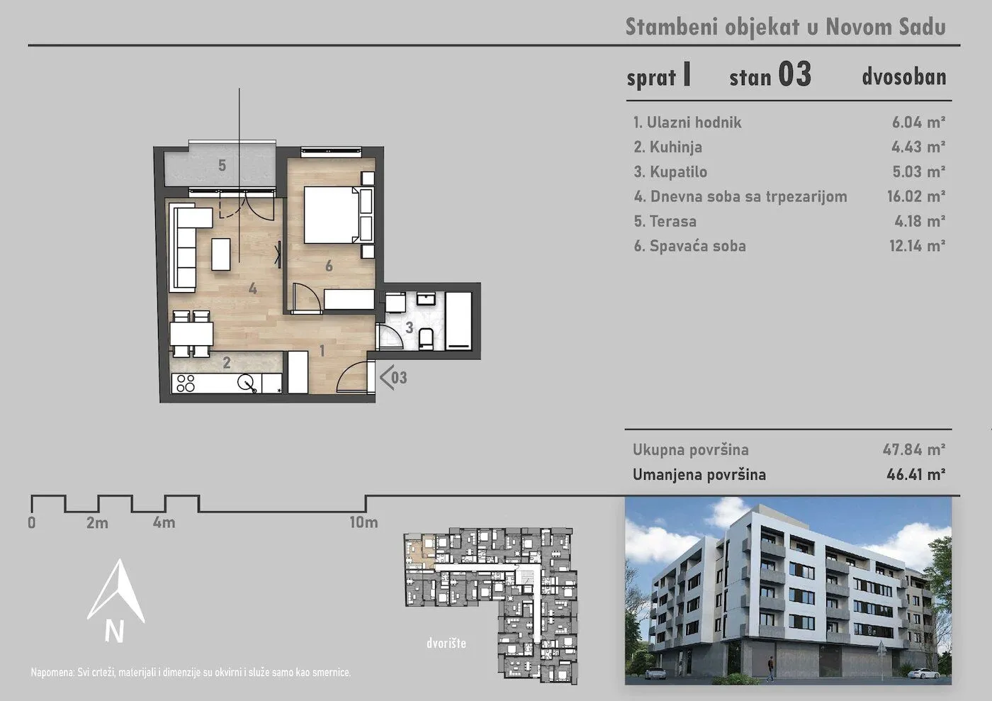 Prodaja, jednosoban stan, 46m², Salajka, Novi Sad Sve Podlokacije