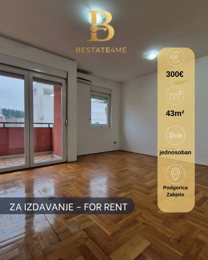 Rent, one bedroom apartment, 43m², Zabjelo, Podgorica