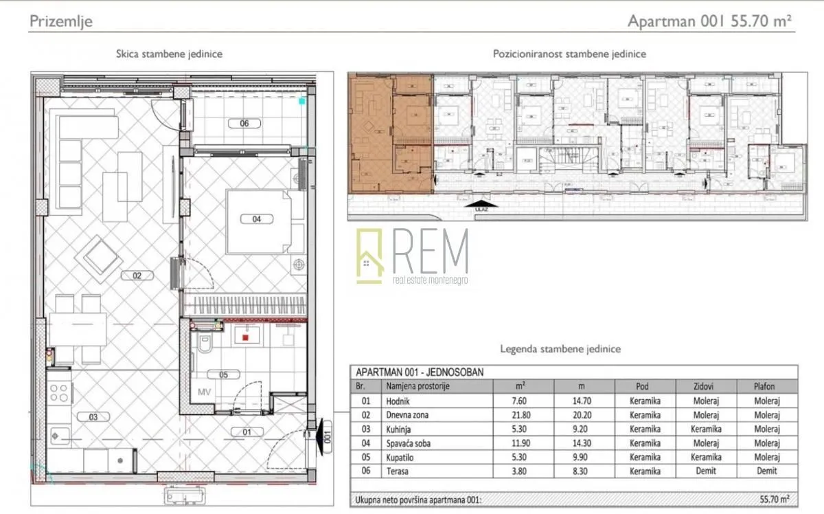 Prodaja, jednosoban stan, 45m², Đuraševići, Tivat