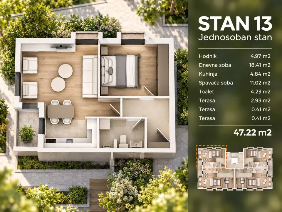 Prodaja, jednosoban stan, 47m², Konik, Podgorica
