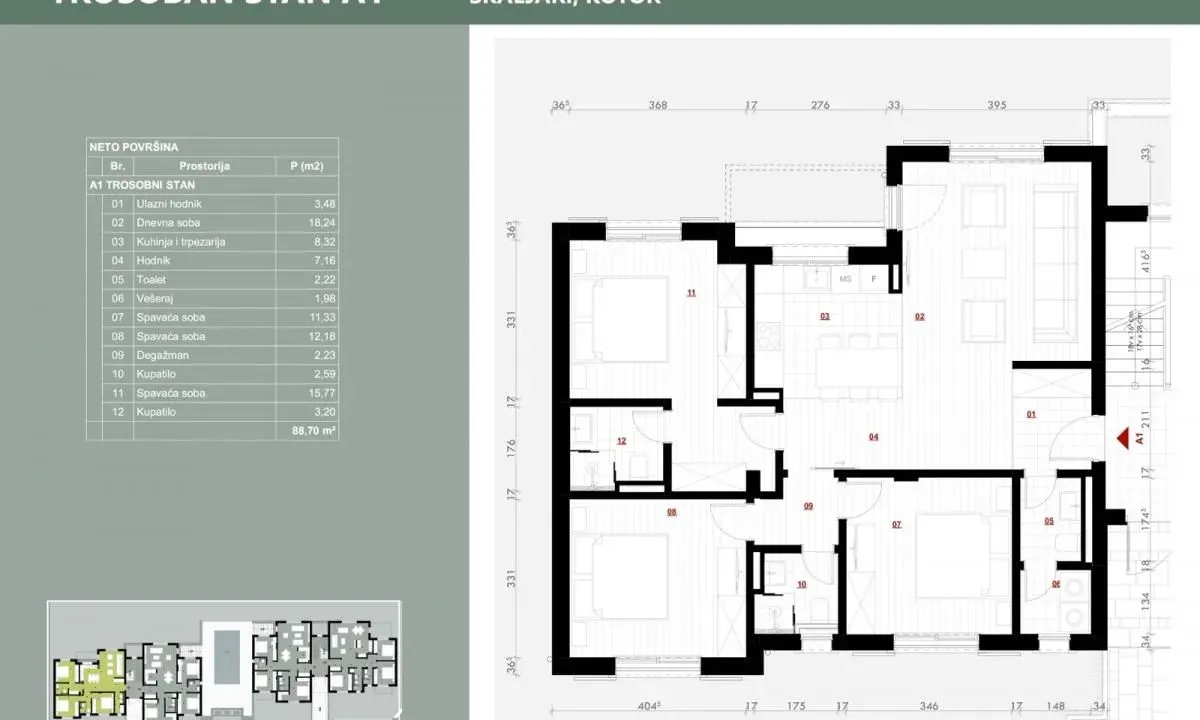 Prodaja, trosoban stan, 88m², Kotor, Crna Gora