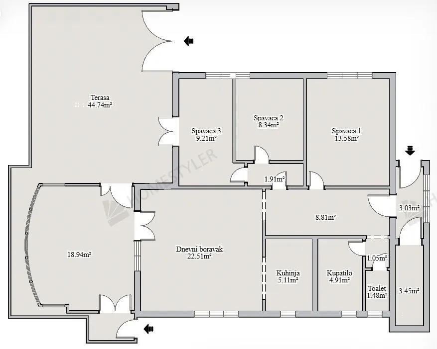 Prodaja, trosoban stan, 85m², Mažina, Tivat - Plan prostora