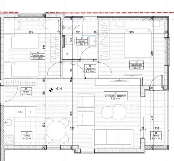 Sale, two bedroom apartment, 64m², Gornja Gorica, Podgorica