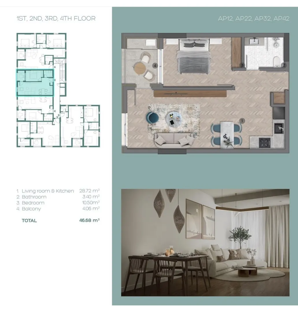 Sale, one bedroom apartment, 46m², Ulcinj, Crna Gora