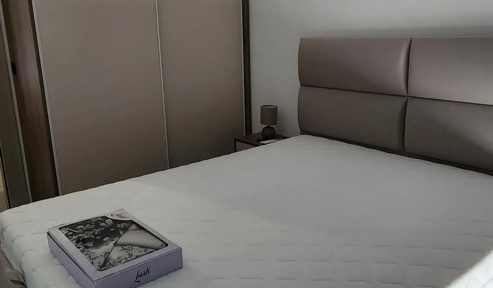 Bedroom with a double bed and a built-in wardrobe.