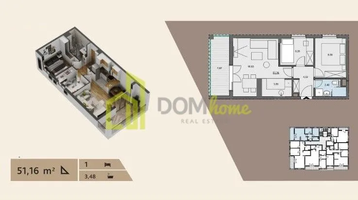Prodaja, dvosoban stan, 52m², Seljanovo, Tivat