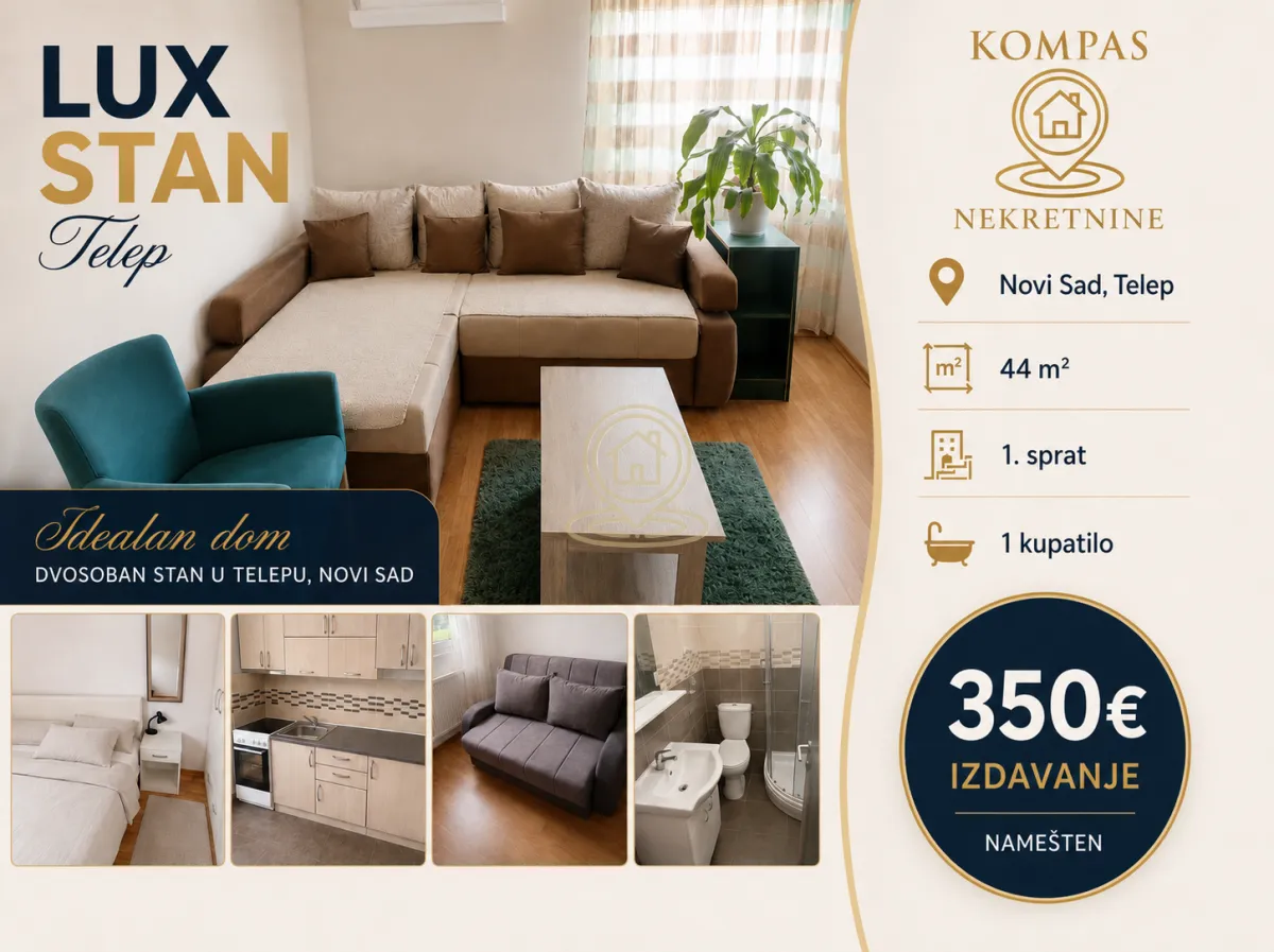 Izdavanje, dvosoban stan, 44m², Telep, Novi Sad Sve Podlokacije