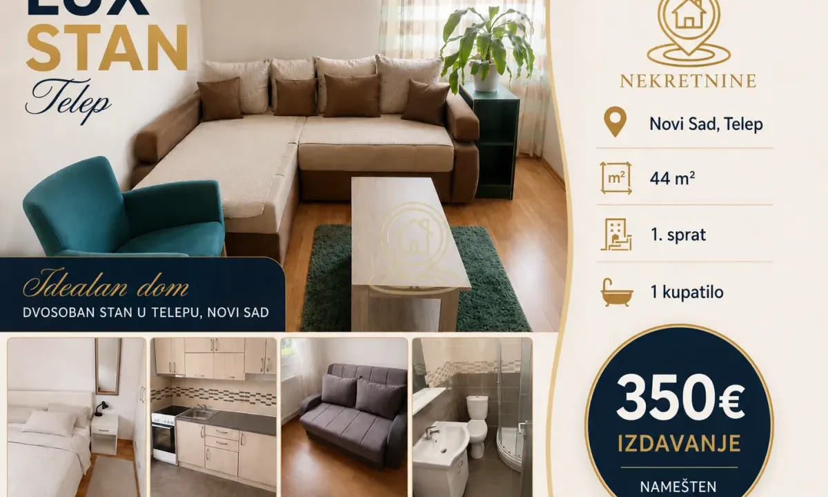 Rent, two bedroom apartment, 44m², Telep, Novi Sad Sve Podlokacije