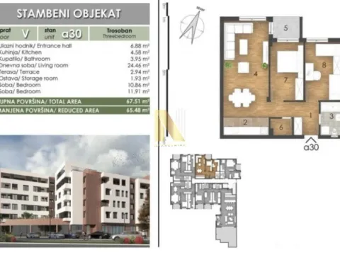 Sale, three bedroom apartment, 65m², Bulevar patrijarha Pavla, Novi Sad Sve Podlokacije - image 1