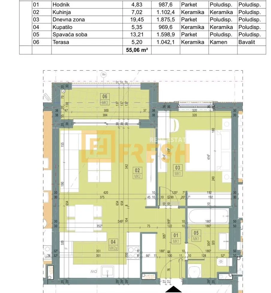 Sale, one bedroom apartment, 56m², Ostalo, Podgorica