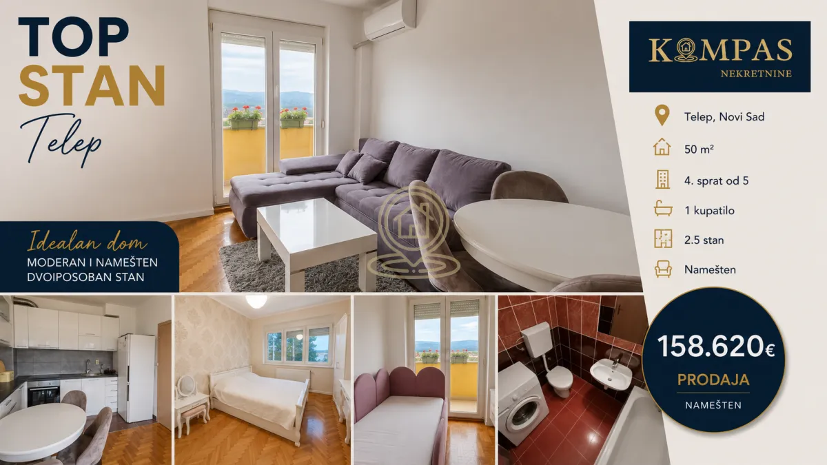 Sale, two bedroom apartment, 50m², Telep, Novi Sad Sve Podlokacije