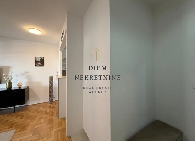 View of the living room and hallway of the apartment.