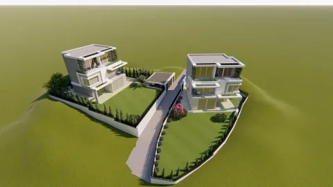 3D prikaz dviju modernih vila sa uređenim dvorištima. - image 5