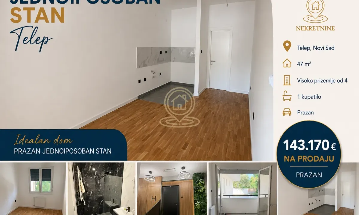 Sale, one bedroom apartment, 47m², Telep, Novi Sad Sve Podlokacije