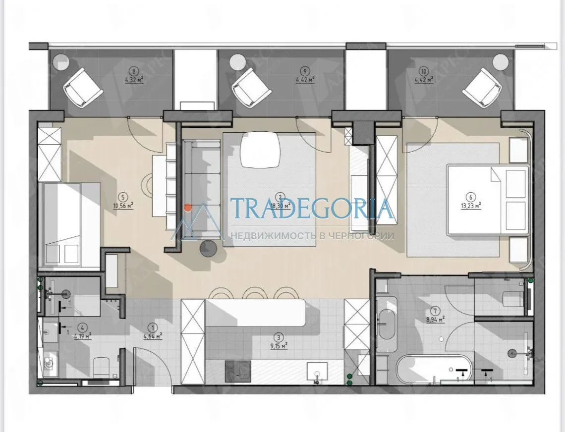 Prodaja, dvosoban stan, 82m², Budva, Crna Gora