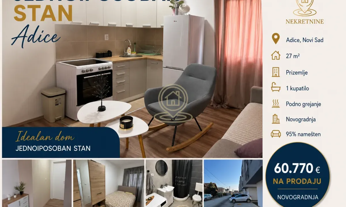 Sale, one bedroom apartment, 27m², Veternik, Novi Sad Sve Podlokacije