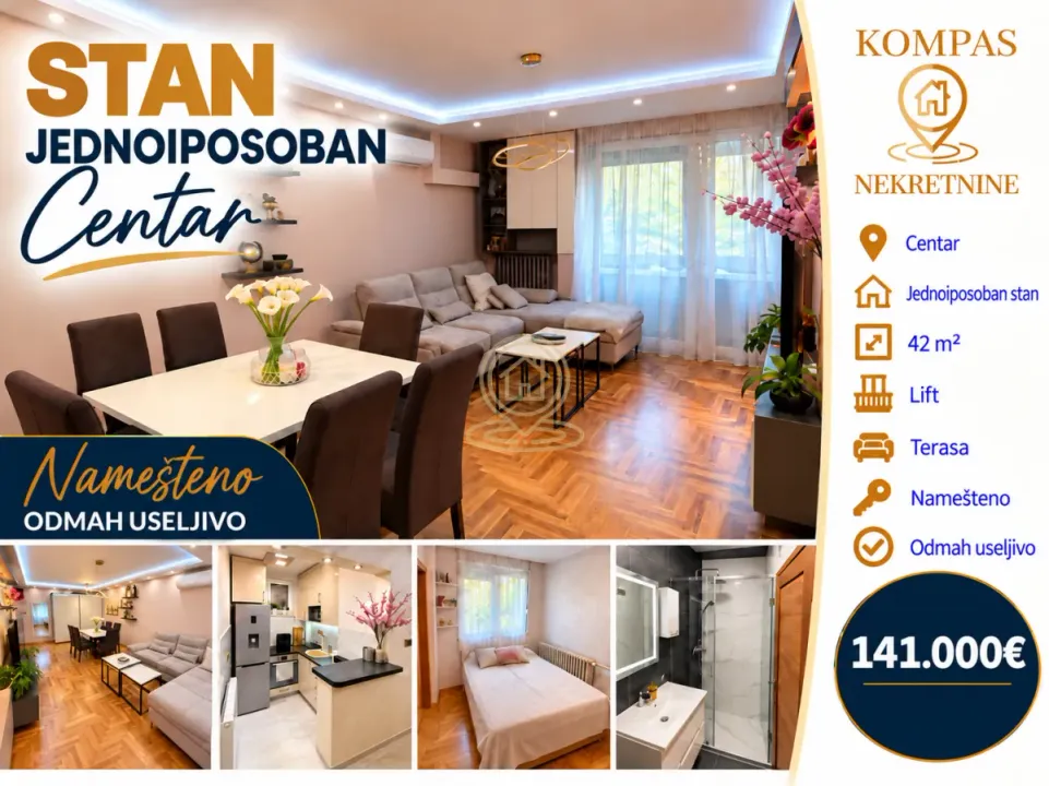 Sale, one bedroom apartment, 42m², Centar, Novi Sad