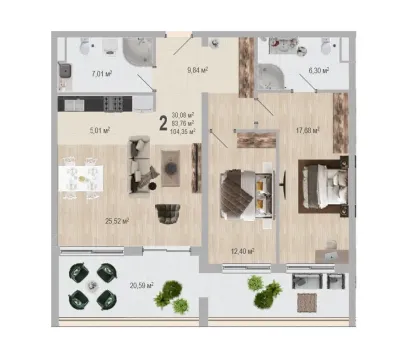 Sale, two bedroom apartment, 104m², Bečići, Budva - image 9